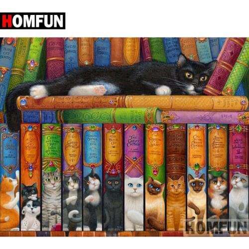 HOMFUN 5D DIY Diamond Painting Full Square/Round Drill "Animal cat" 3D Embroidery Cross Stitch gift Home Decor A01570