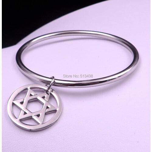 High Quality Stainless Steel Cuff Bangle star of David Charms Bracelet 2.68'' women Mens gifts