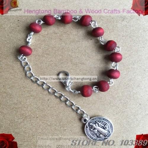 10pcs/pack 7mm bead scent rosary bracelet/ rose perfume bracelet, wood bead bracelet with benedict charm pendant