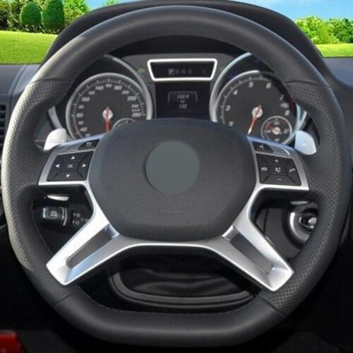 Black Genuine Leather Hand-stitched Car Steering Wheel Cover for Mercedes-Benz G500 G650 2016 \17 GL63 2013 \14 G63 2015-17