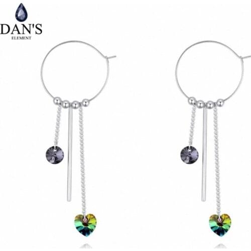 DANS Element Brand Real Austrian Crystals Fashion Heart trendy Dangle Earrings For Women Gift White Gold Color #131529