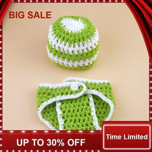 Baby Crochet Hat and Diaper Set Photography Props Baby Crochet green Beanie Photo Costume Set Knitted Hat 1set