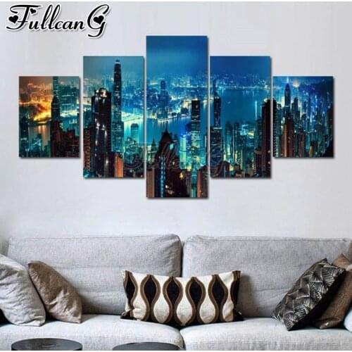 FULLCANG the view of the city 5 piece diy diamond painting full square round drill mosaic embroidery sale decoration FC2509