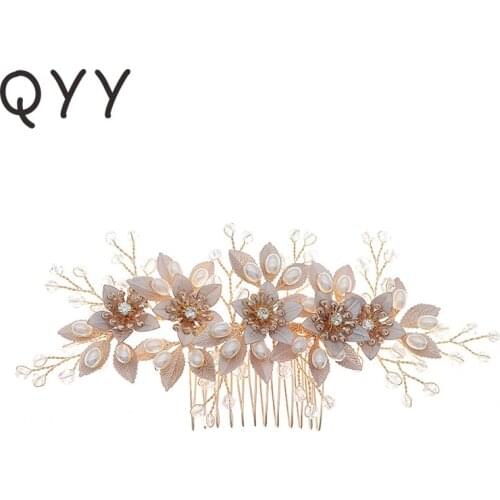 QYY Fashion Pearl Hair Comb Clips for Women Gold Color Bridal Wedding Accessories Hair Jewelry Prom Bride Headpiece Gifts