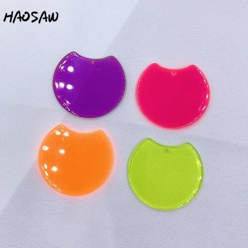 HAOSAW 34*37MM 6Pcs/Lot Round/Translucent/Hand Made/Jelly Neon Colors/Acetic Acid Charm/DIY Jewelry Making/Earring Findings