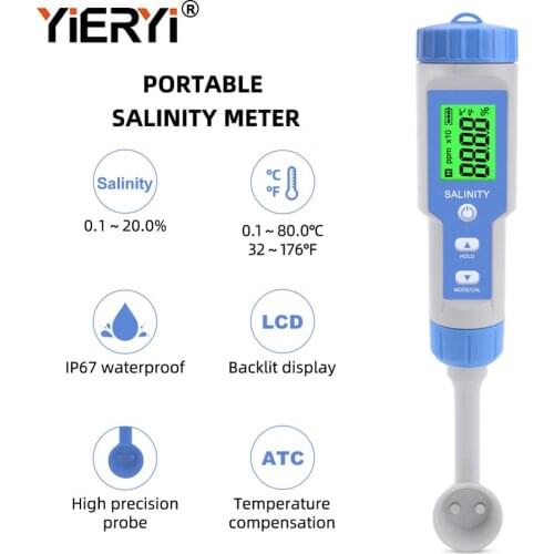 Yieryi Salinity Meter Waterproof Salt Concentration Meter 0.1-20.0% ATC for kitchen, catering, food percision measuring tools