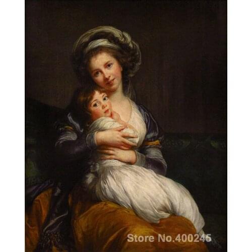 Painting by Elisabeth Vigee Lebrun Selfportrait with her daughter Jeanne Lucie Redroom decor oil on Canvas Handmade High quality