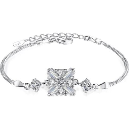 KOFSAC Hot Sale Luxury Crystal Square Bracelet & Bangles 925 Sterling Silver Bracelets For Women Jewelry Gifts Pulseras Mujer