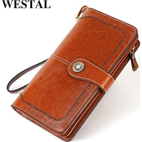 WESTAL womens wallet genuine leather vintage purse for ladies wallet long clutch female fashion money bag card holder for girl