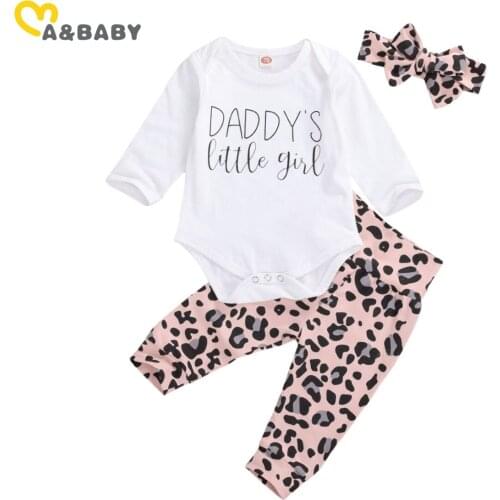 Ma&Baby 0-24M Leopard Newborn Infant Baby Girl Clothes Set Daddys Little Girl Romper + Pants Headband Cute Autumn Outfits