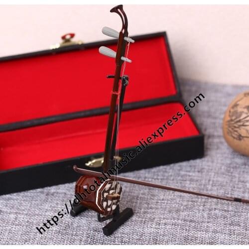 Miniature Erhu Model Replica with Stand and Case Mini Erhu Mini Musical Instrument Ornaments Chinese Traditional Gifts