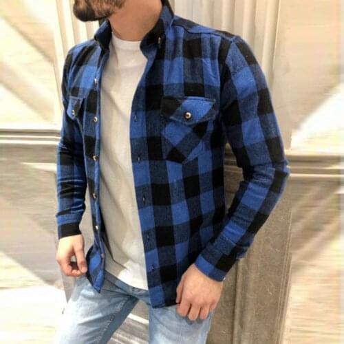 2021 Fashion Loose Shirt Men Streetwearr Autumn Men Casual Long Sleeve Shirts Plaid Print Turn-down Collar Buttons Cardigan Tops