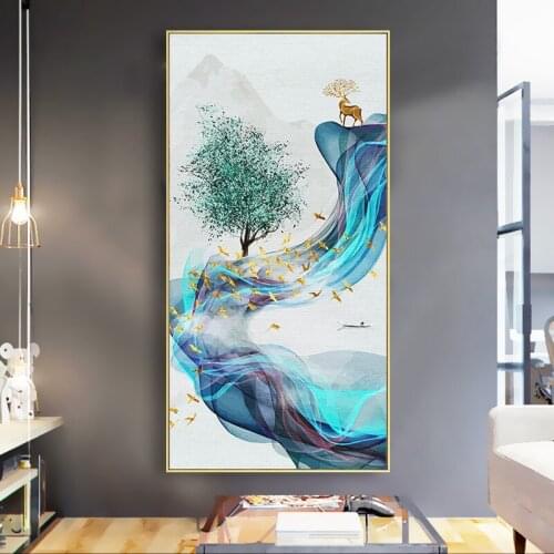 Large Size 60x120cm DIY Oil Painting By Numbers Deer and ForestPaintingLandscape Entrance Hallway Hanging Painting Wall Art