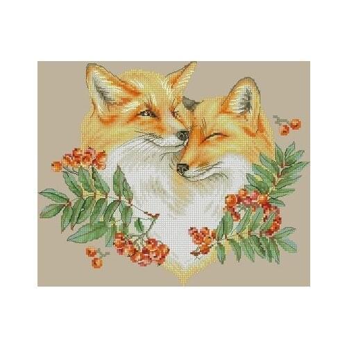 Cuddling Fox Cross Stitch Set Cross-stitch Kit Embroidery Needlework Craft Packages Cotton Fabric Floss