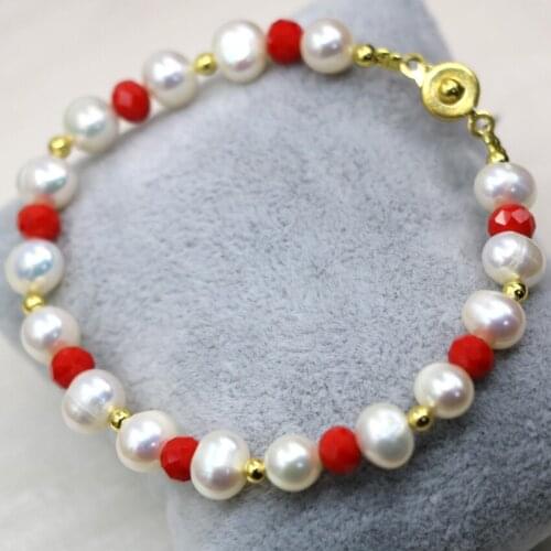 Natural white 8-9mm freshwater cultured pearl beads charms bracelets for women girl high quality elegant jewelry 7.5inch B2990