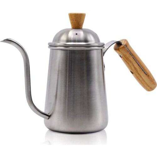 New Wood handle 304 Stainless Steel Coffee/Tea Pot 650ml Long Mouth kettle Teapot Hand Pour Over Coffee Pot Maker