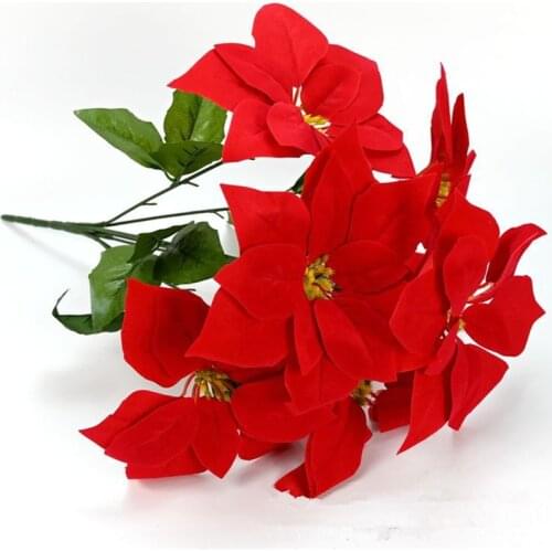 One Bouquet Artificial Red Poinsettia Christmas Flower for Party Home Floral Decoration