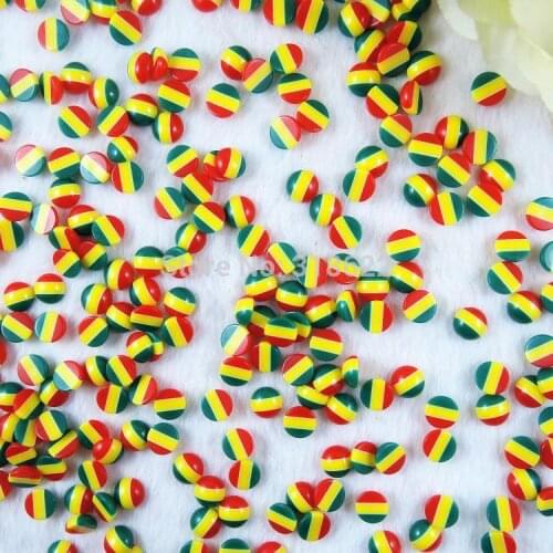 Wholesale 8mm Flag Rasta Color Acrylic Resin Half Flat Back Beads Round DIY Scrapbook Craft 200pcs/lot H-73