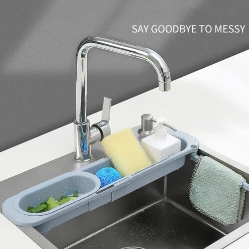 Kitchen Sink Organizer Telescopic Sink Storage Rack Dishcloths Sponge Holder Towel Hanger Organizer Kitchen Tool Kitchen Drainer