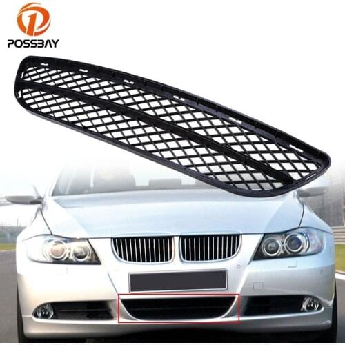 POSSBAY Car Front Bumper Lower Center Grille Black Mesh Grill Vents 51117134074 for BMW 3 Series E90 Sedan 04-08 Pre-facelift