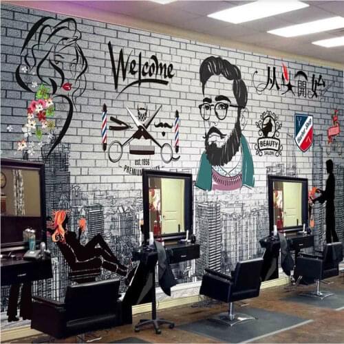 Personalized Custom Barber Shop Hair Salon Industrial Decor Wall Paper 3D Retro Hair Cut Store Background Mural Wallpaper 3D