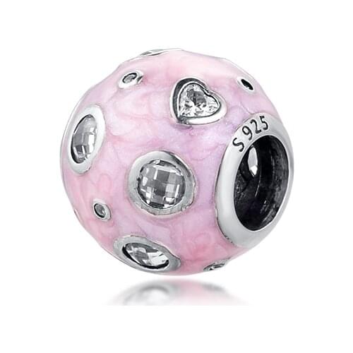 Fits for Pandora Charms Bracelets Pearlescent Pink Dreams Beads with Clear CZ 100% 925 Sterling Silver Jewelry Free Shipping