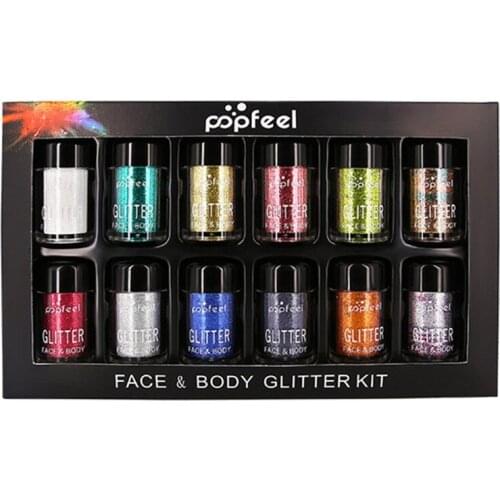 Popfeel 12 Colors Glitter Eye Shadow Makeup Diamond Lips Loose Eyes Pigment Powder Woman Cosmetics Make Up Eyeshadow Beauty