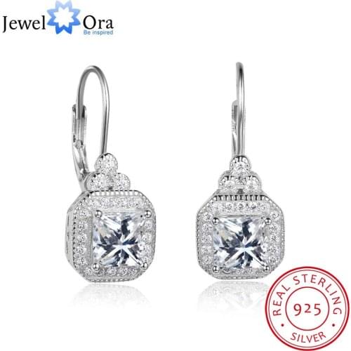 Luxurious Cubic Zirconia Solid 925 Sterling Silver Hoop Earrings For Women Fashion Wedding Jewelry (Jewelora EA102021)