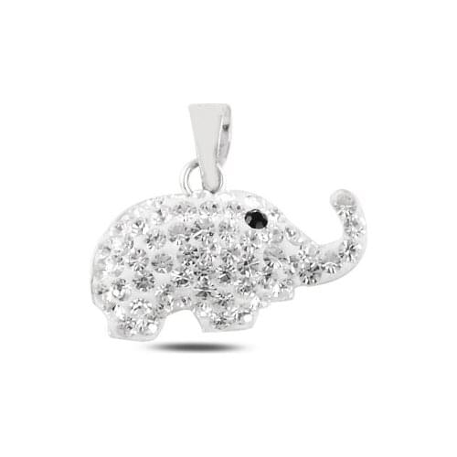 Silver 925 Sterling Elephant Crystal Gemstone Pendant
