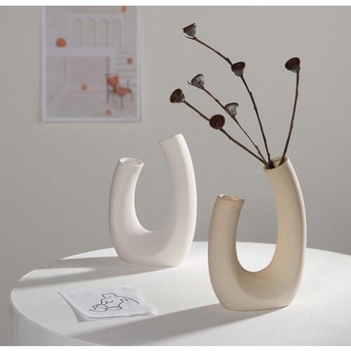 Nordic Dried Flower Vase White Green Ceramic Flower Pots Home Decoration Flower Arrangement Hydroponic Vase Cafe Studio Decor