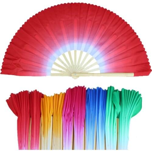 1 pair Transition color folding bamboo Tai Chi Double Hand Fan,Tai Chi Martial Arts Kung Fu Fan Dance mulan training wooden fans