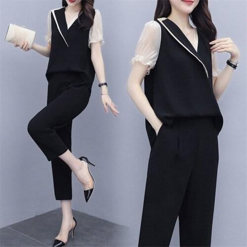 Sports Suit Female Slimming-Summer Women Tracksuits Short Sleeved Korean-style Loose Casual Pants Two-Piece Set