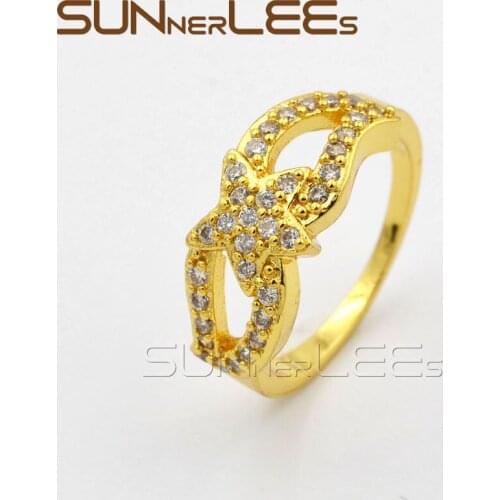 SUNNERLEES High Quality New Fashion Jewelry Women Girl Wedding Party Gift Clear Cubic Zirconia Eye Mask Gold-Color Rings R60 Y
