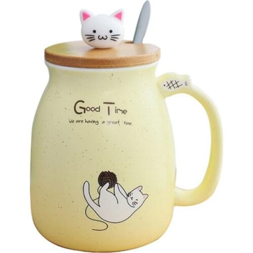 Creative color cat heat-resistant Mug cartoon with lid 450ml cup kitten coffee ceramic mugs children cup office Drinkware gift
