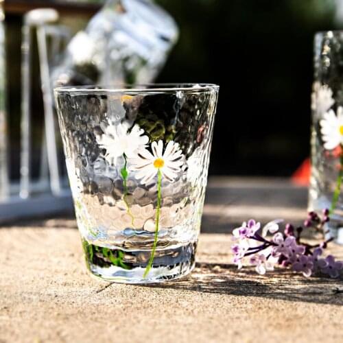 Lovers Japanese Hand-painted Small Daisy Hammer Pattern Cup Cold Drink Milk Tea Glass Cup Water Cup