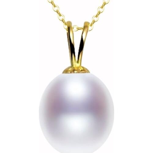 XF800 18K Yellow Gold Necklace Pendant Natural Freshwater 9-10mm Pearl Jewelry Wedding Party Gift For Women Girl D227