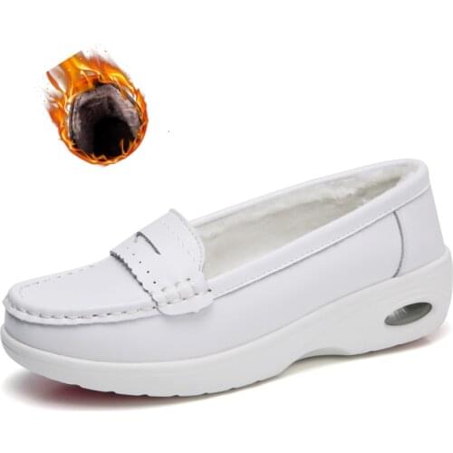 Two-layer Cowhide Womens Shoes Moccasin Shoes Thick-soled Increased Nurse Shoes Lightweight Breathable Casual Shoes