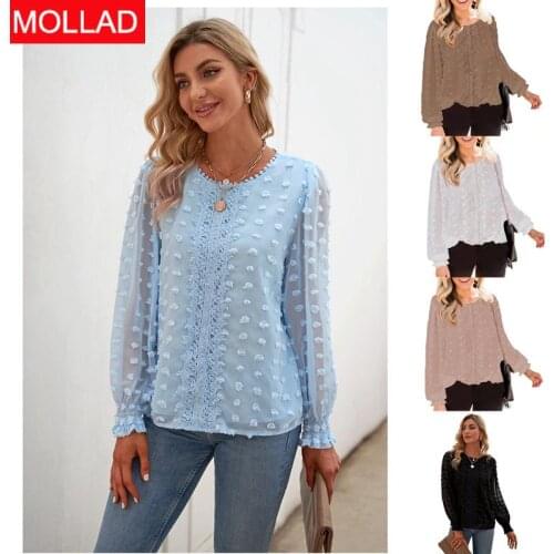 2021 Autumn and Winter New Europe and America Solid Color Big Fur Ball Lantern Long Sleeve Chiffon Blouses for Women