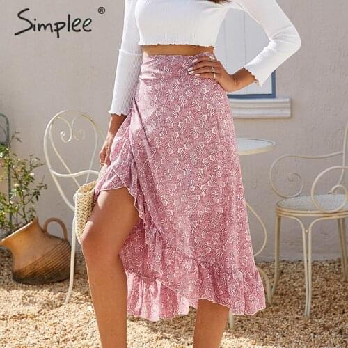 Simplee Elegant ruffled bow tie midi skirt women High waist casual streetwear female wrap skirts Autumn ladies vintage skirts
