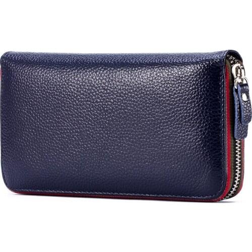 Womens Long Zipper Wallet Luxury Genuine Leather Vintage Black Wallet Coin Purse Cow Leather Unisex Male Zipper Luxury Wallets