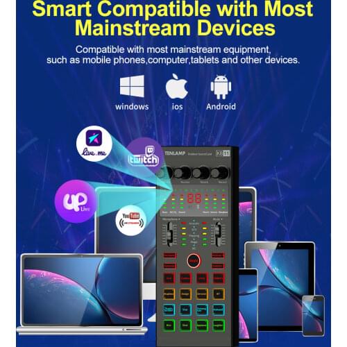 Live Sound Card KB11 Microphone Y8 Sound Mixer Board Live Streaming Webcast Sound Card Studio Record Audio For Phone Computer
