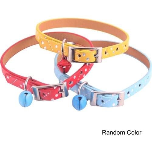 1PC Pet Collar Adjustable Dog Collar Handmade PU Leather Cat Collar Dot Printed Puppy Collar With Bell Dog Necklace Random Color