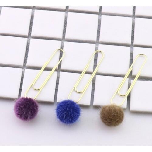3 pcs/bag Colored Plush Ball Paper Clip Bookmark Metal Cute Girl School Office Book Note Diary Letter Files Binding Clips Supply