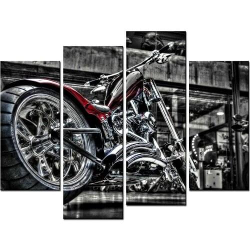 No Framed 4 Pcs Vintage Custom Bike Motorcycle Wall Art Canvas Posters Picture Paintings Home Decor for Living Room Decoration
