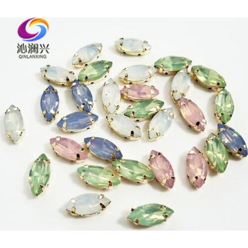 7x15mm 20pcs High-grade Opal color eye shape sew on rhinestones with claw,golden base sewing for Diy/clothing/jewelry accessory