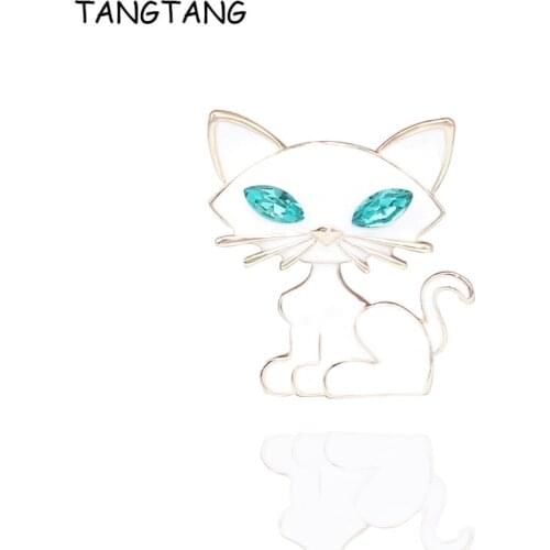 White Cat Brooch New Cute Green Crystal Eye Kitty Enamel Fascination Jewelry Brooch Pin For Scarf Clips 2018 New Item NO.: P0177