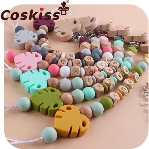 Coskiss 1pcs Food Grade Silicone Beads Teether Nursing Pacifier Clip Holder Chain Banana Leaf Nipple Holder for Infant