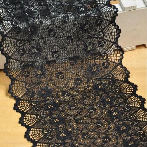 5 Meters/lot Beautiful Black Lace Trim Stretch Floral Lingerie Headband 17.5cm Width Elastic DIY Lace Fabric