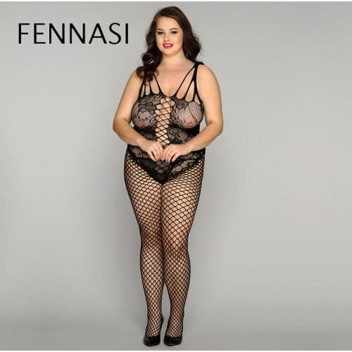 FENNASI Plus Size Sexy Lingerie Underwear Women Black Net Yarn Nightgown Porn Nightwear Dress Perspective Sleepwear