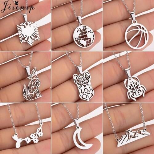 Jisensp Unique Scarab Birds Moon Pendant Necklace Women Stainless Steel Jewelry Animal Necklaces Girls Collares Accesorios Mujer